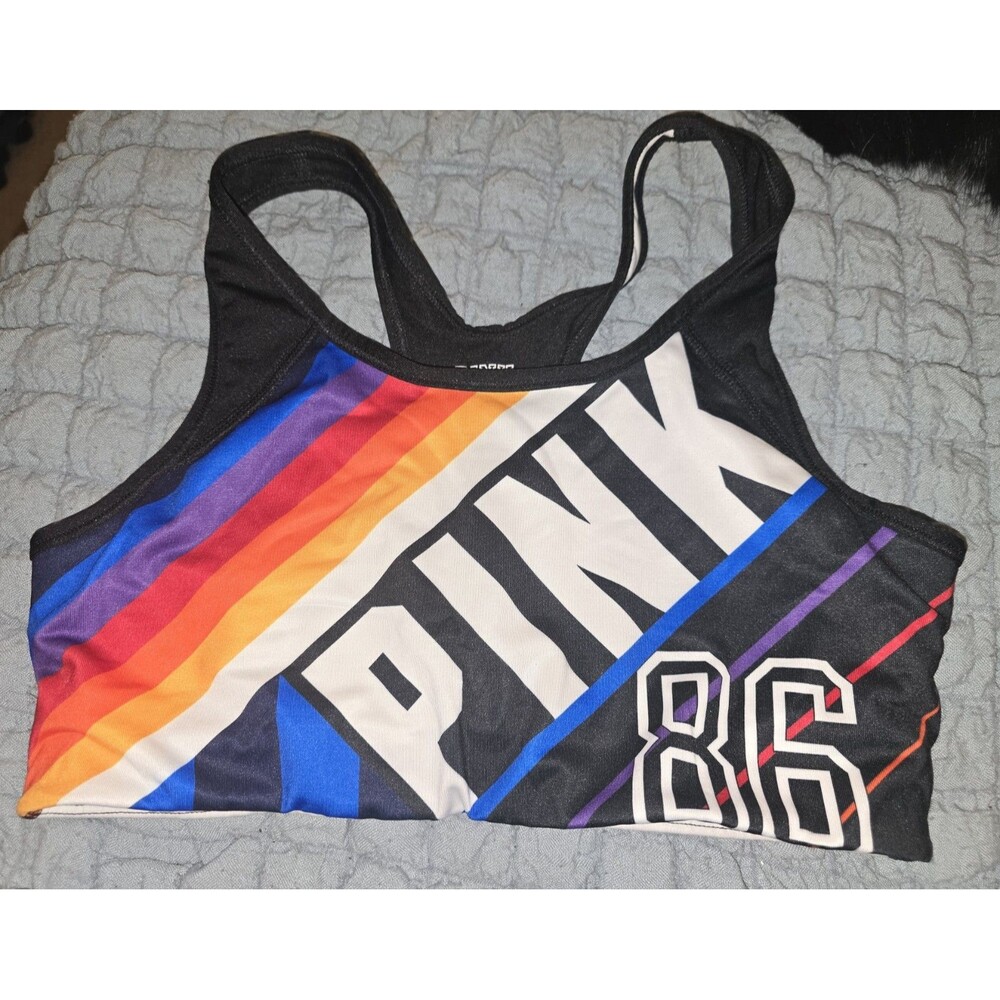 Victoria’s Secret PINK Ultimate Sports Bra L Rainbow PINK 86 Racerback 2018